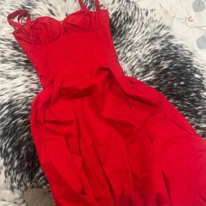 HOUSE OF CB 'Carmen' Red Rose Bustier Sundress/Size M-US 6-8